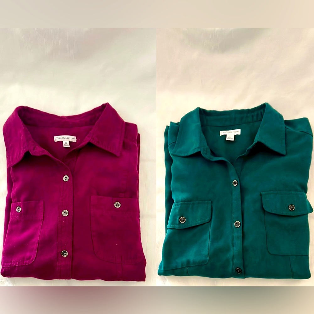 Croft & Barrow~2~Button Front Shirts / Green & Raspberry - Picture 1 of 16